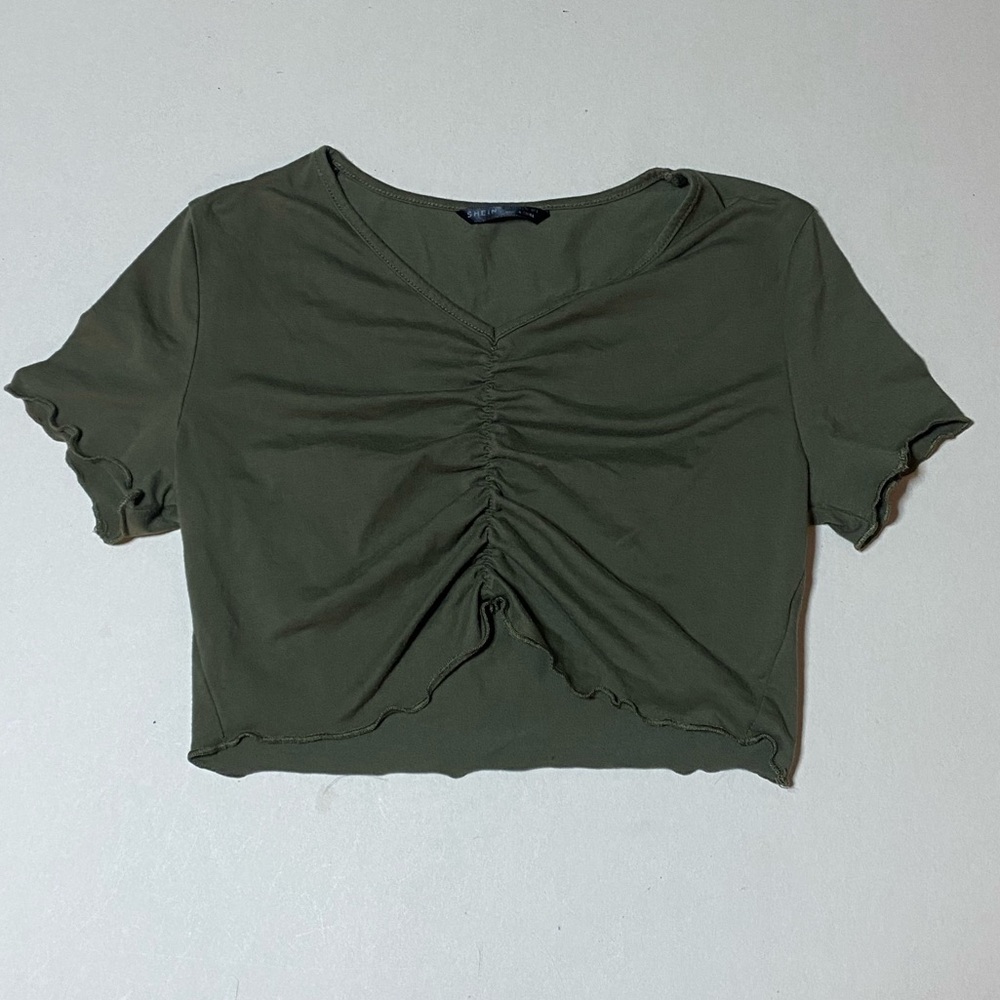 SHEIN Olive Green Ruched Crop Top